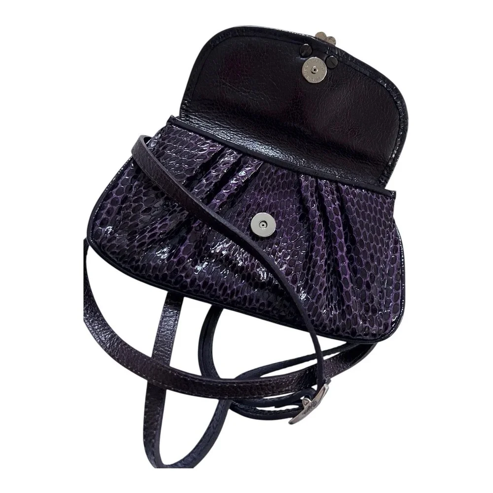 BRIGHTON Crossbody Purple Lucky Clover Heart Snakeskin Leather Mini Purse Clutch